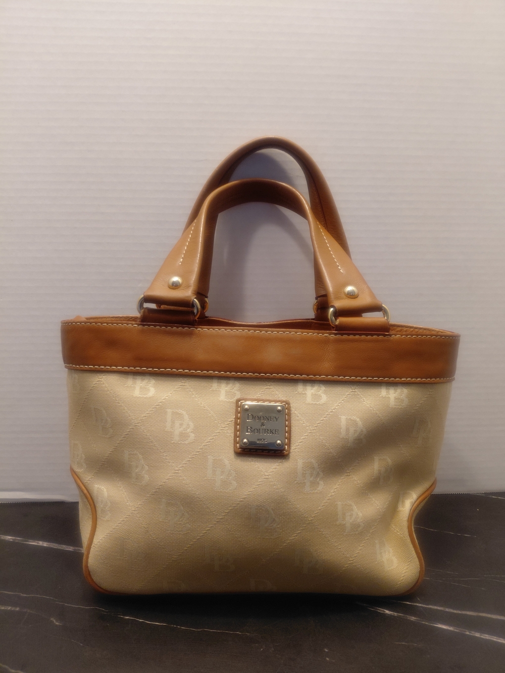 Dooney & Bourke Cream and Tan Small Leather-Trim Tote
